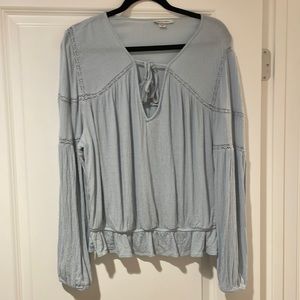 American Eagle Light Blue Long Sleeve Peasant Top